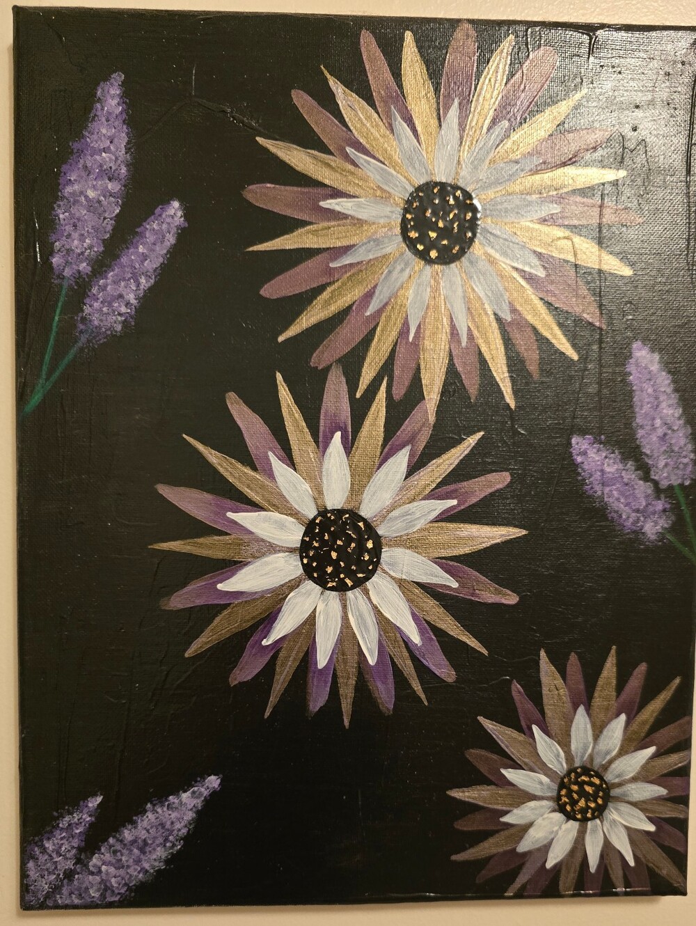 Handpainted Floral Canvas - Purple & Gold Sunflowers